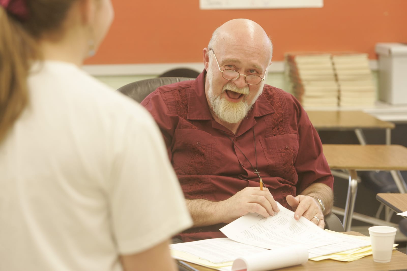 Ken at his desk, working through a scene with a student