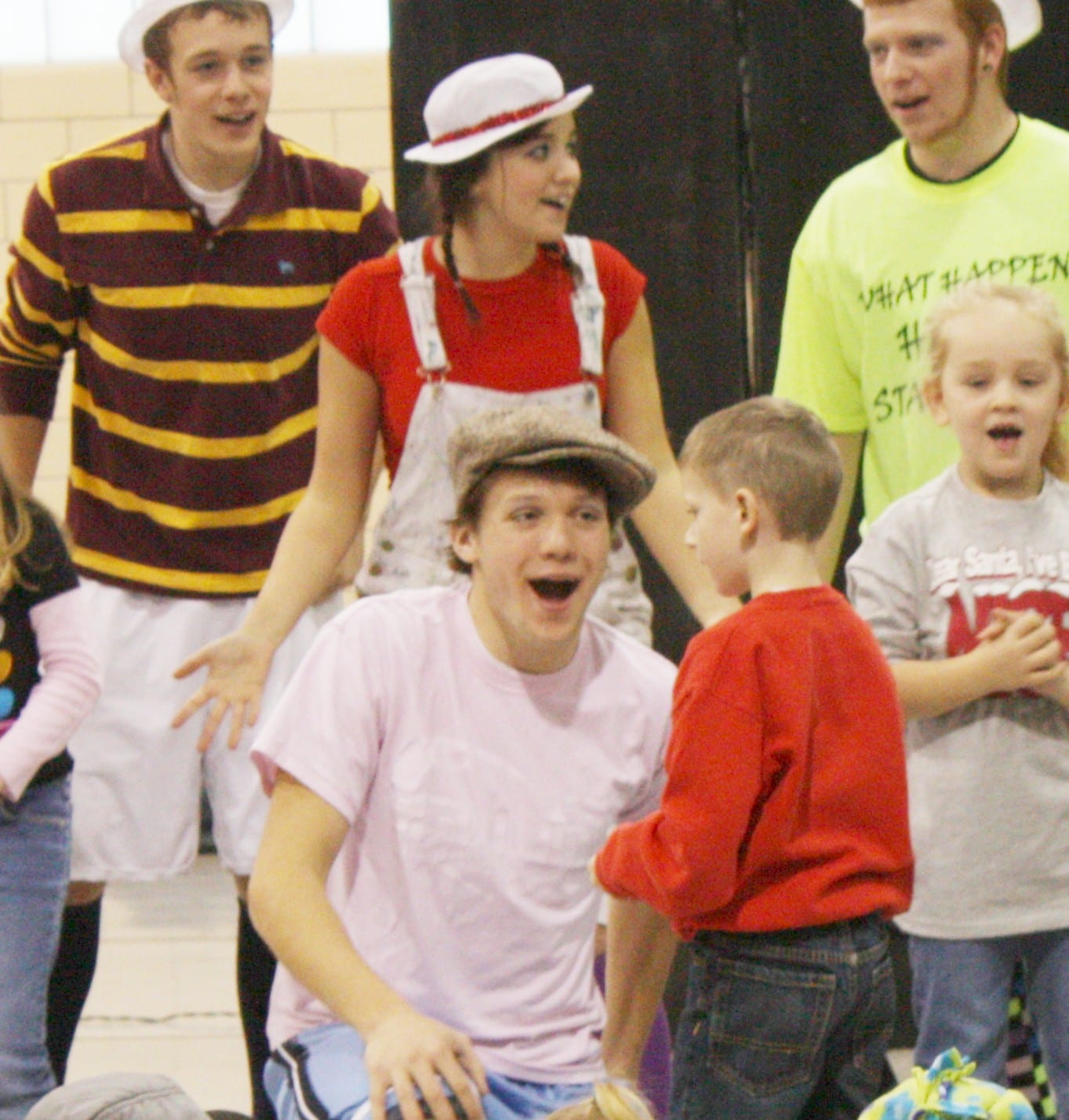 Performing for the children down front