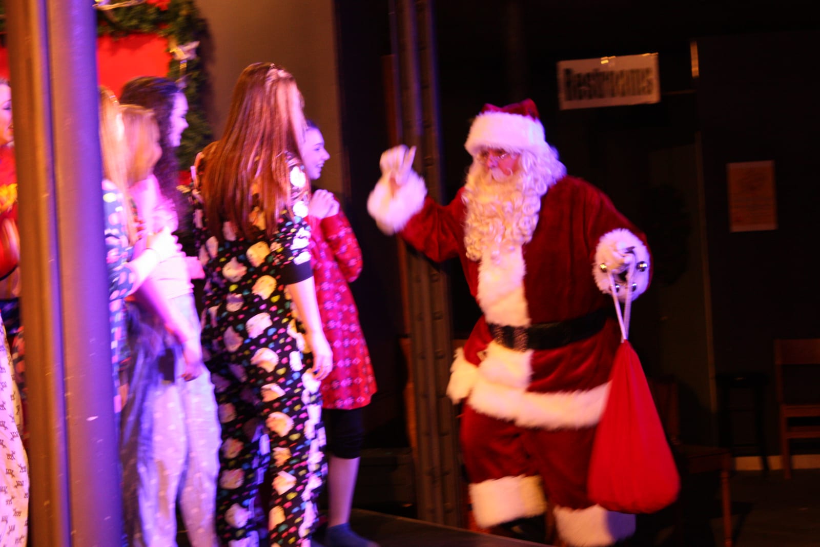 Santa joins the pajama-clad cast at the PJ party